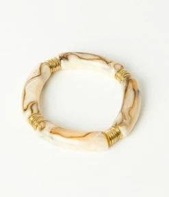 Pannee Ivory & Brown Resin Stretch Bracelet 1970s