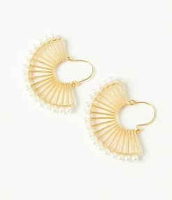Pannee Gold & Pearl Fan Hinge Earrings