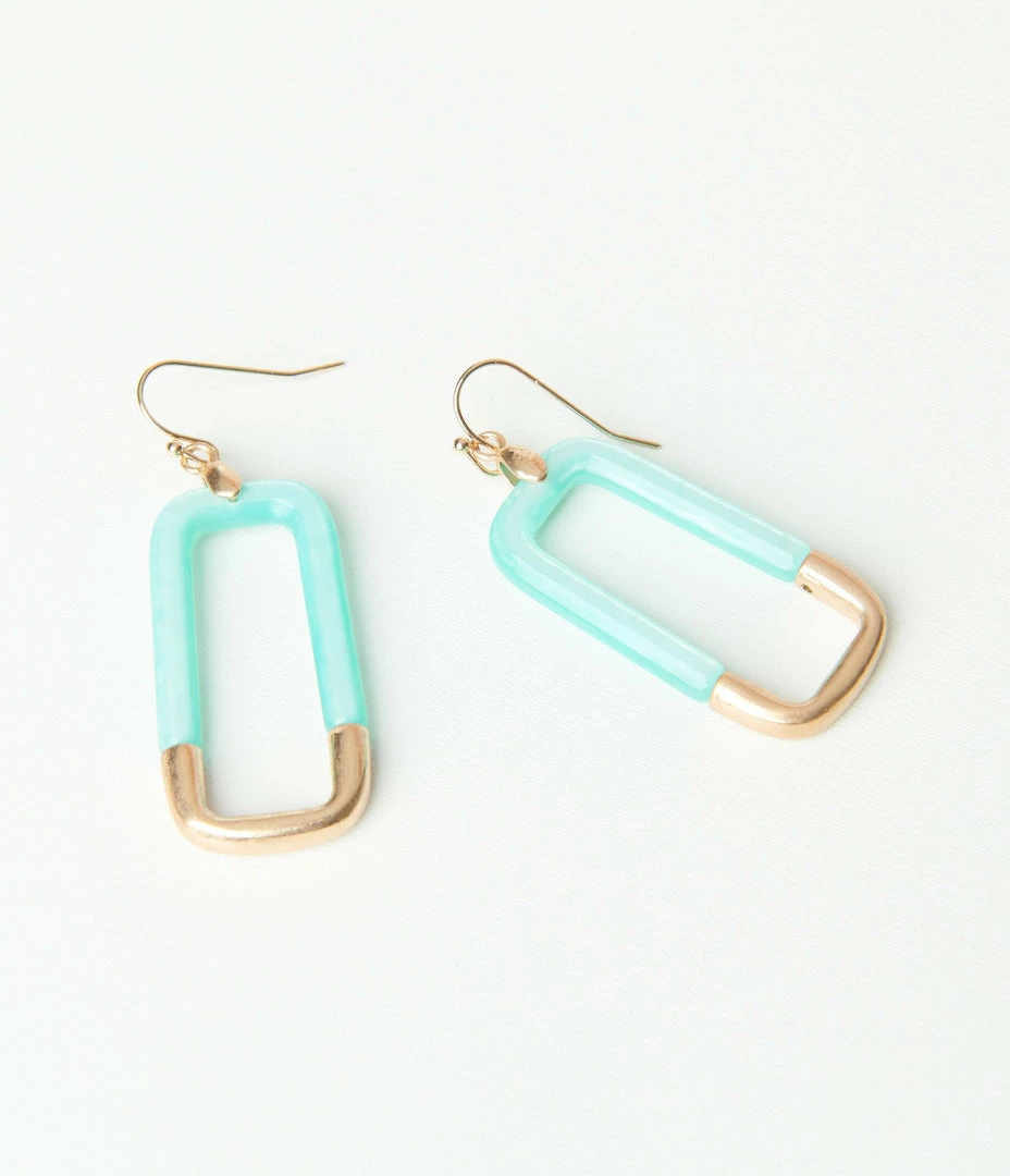 FAME Accessories 1970s Blue Marble & Gold Hoop Drop Earrings