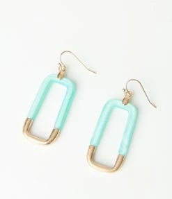 FAME Accessories 1970s Blue Marble & Gold Hoop Drop Earrings