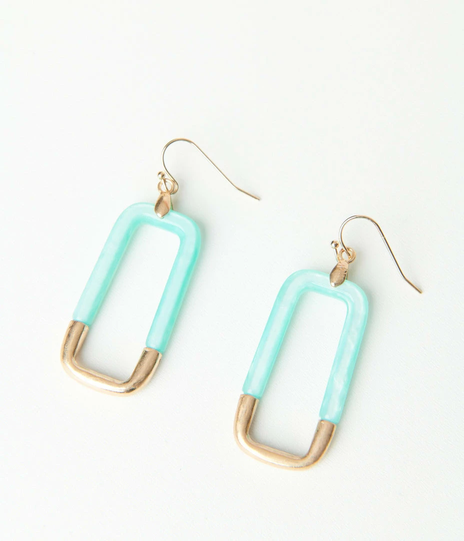 FAME Accessories 1970s Blue Marble & Gold Hoop Drop Earrings