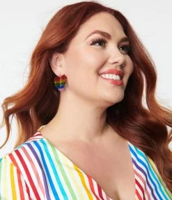 FAME Accessories Rainbow Stacked Heart Drop Earring