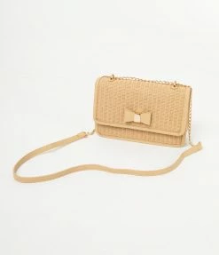 FAME Accessories Tan Woven Wicker Crossbody Purse 1950s
