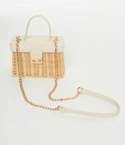 FAME Accessories 1950s Cream Wicker Basket Handbag