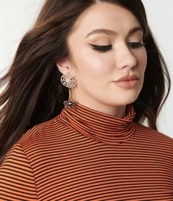 Andrea Bijoux Accessories Gold & Black Spiderweb Drop Earrings