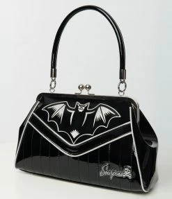 Sourpuss Black Patent & Silver Bat Kisslock Purse