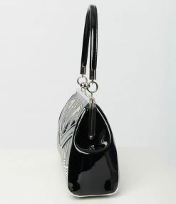 Sourpuss Black Patent & Silver Bat Kisslock Purse