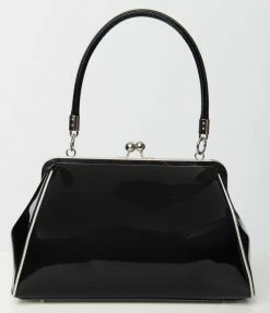 Sourpuss Black Patent & Silver Bat Kisslock Purse