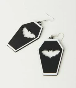 Faire (Printy Vibes) Black Coffin & Bat Drop Earrings