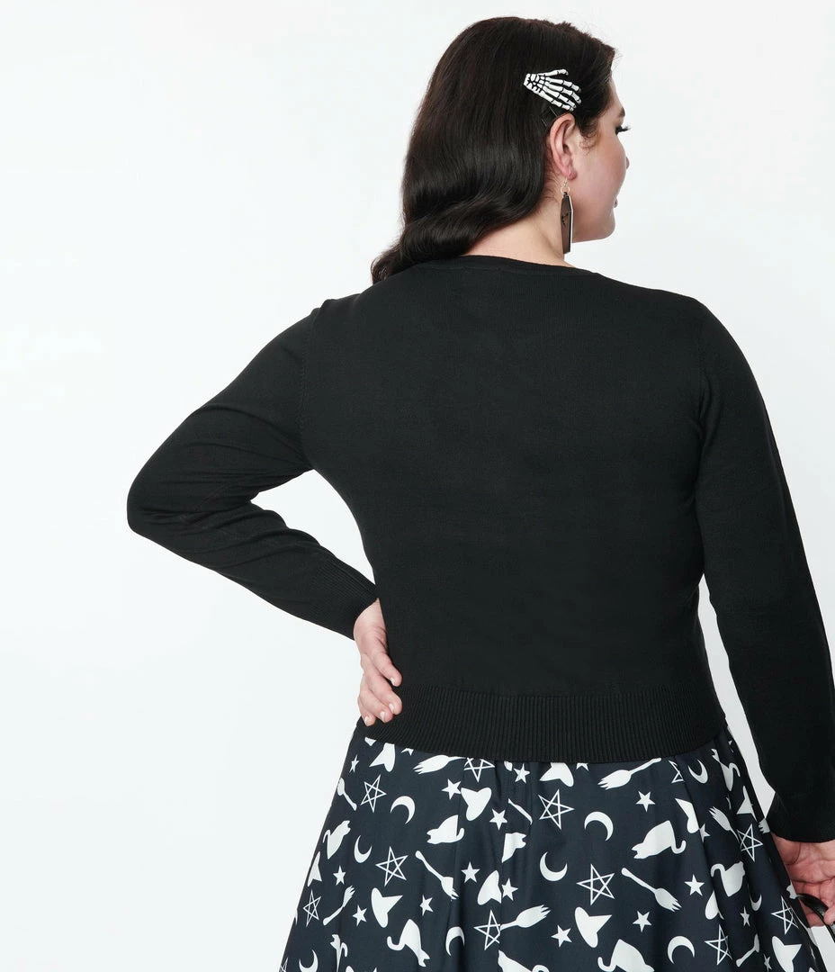 Lifestyle Group (UK) Ltd Plus Size 1950s Retro Style Black & Ivory Embroidered Bats Cardigan