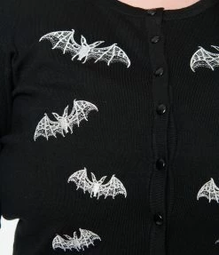 Lifestyle Group (UK) Ltd Plus Size 1950s Retro Style Black & Ivory Embroidered Bats Cardigan