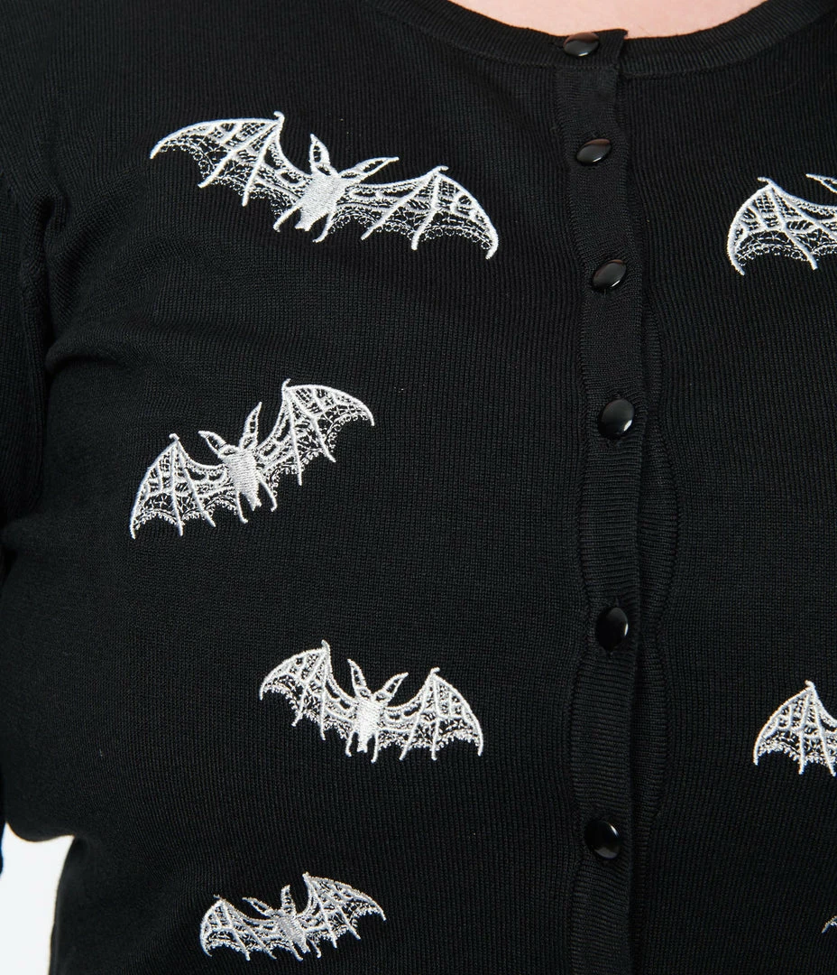 Lifestyle Group (UK) Ltd Plus Size 1950s Retro Style Black & Ivory Embroidered Bats Cardigan