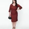SHEEN Clothing Ltd 1930s & 1940s Plus Size Burgundy & Black Polka Dot Katherine Midi Dress