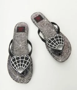 YRU (Strange Cvlt) Black & White Spider Web Heart Betty Sandals