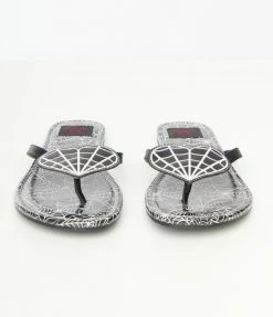 YRU (Strange Cvlt) Black & White Spider Web Heart Betty Sandals