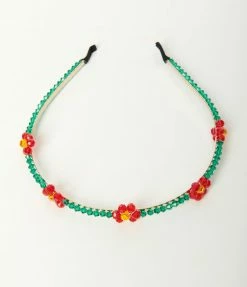 Anarchy Street Green & Red Floral Crystal Bead Headband