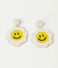 Pannee Yellow Smiley Face & White Daisy Drop Earrings