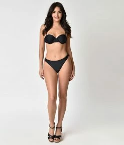 Unique Vintage Black Sweetheart Bandeau Charlene Swim Top Swimwear