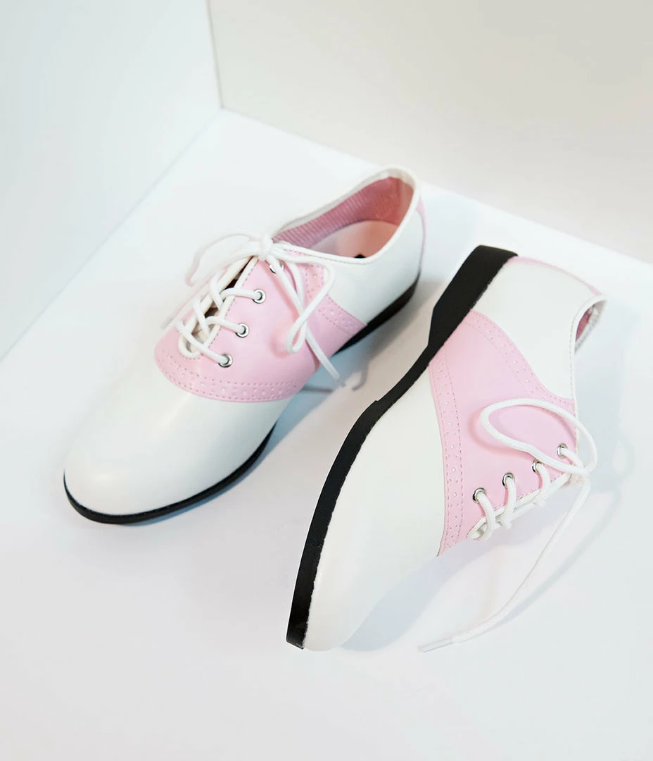 Pleaser 1950s Pink & White Classic Lace Up Saddle Shoes