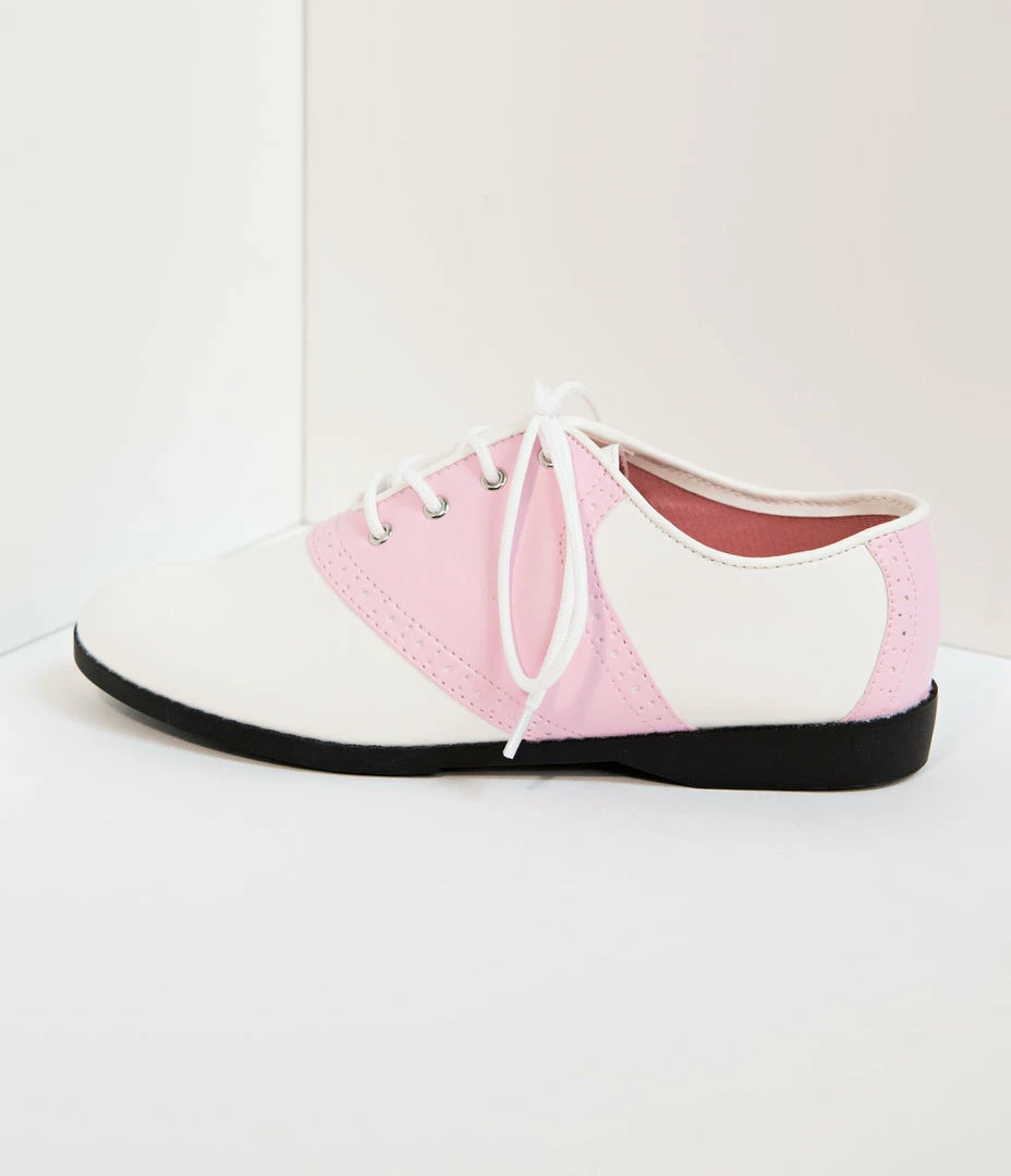 Pleaser 1950s Pink & White Classic Lace Up Saddle Shoes