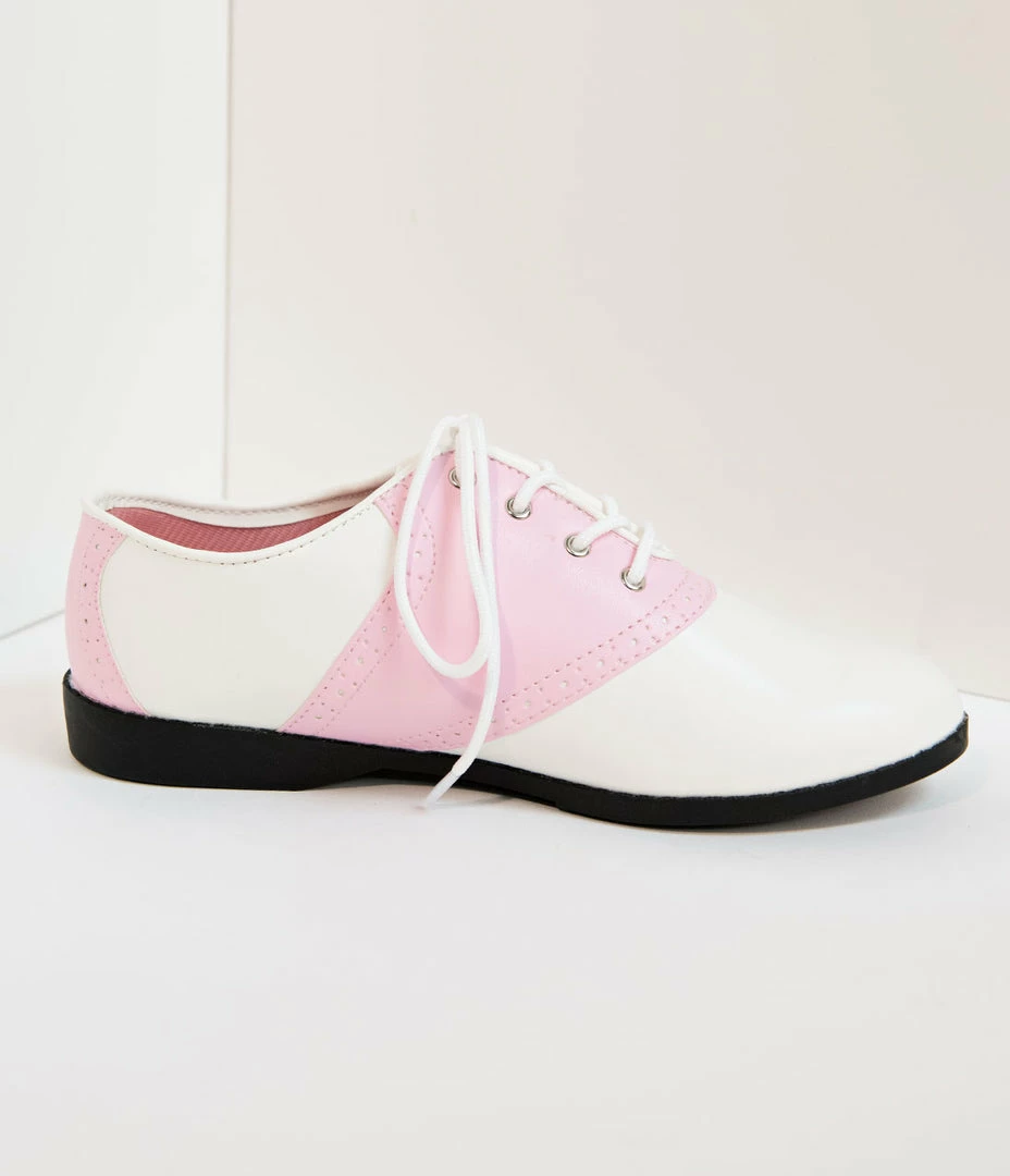 Pleaser 1950s Pink & White Classic Lace Up Saddle Shoes