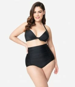 Swimwear Unique Vintage Plus Size All Black Monroe Bikini Top