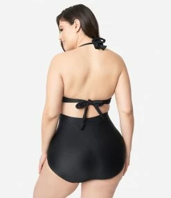 Swimwear Unique Vintage Plus Size All Black Monroe Bikini Top