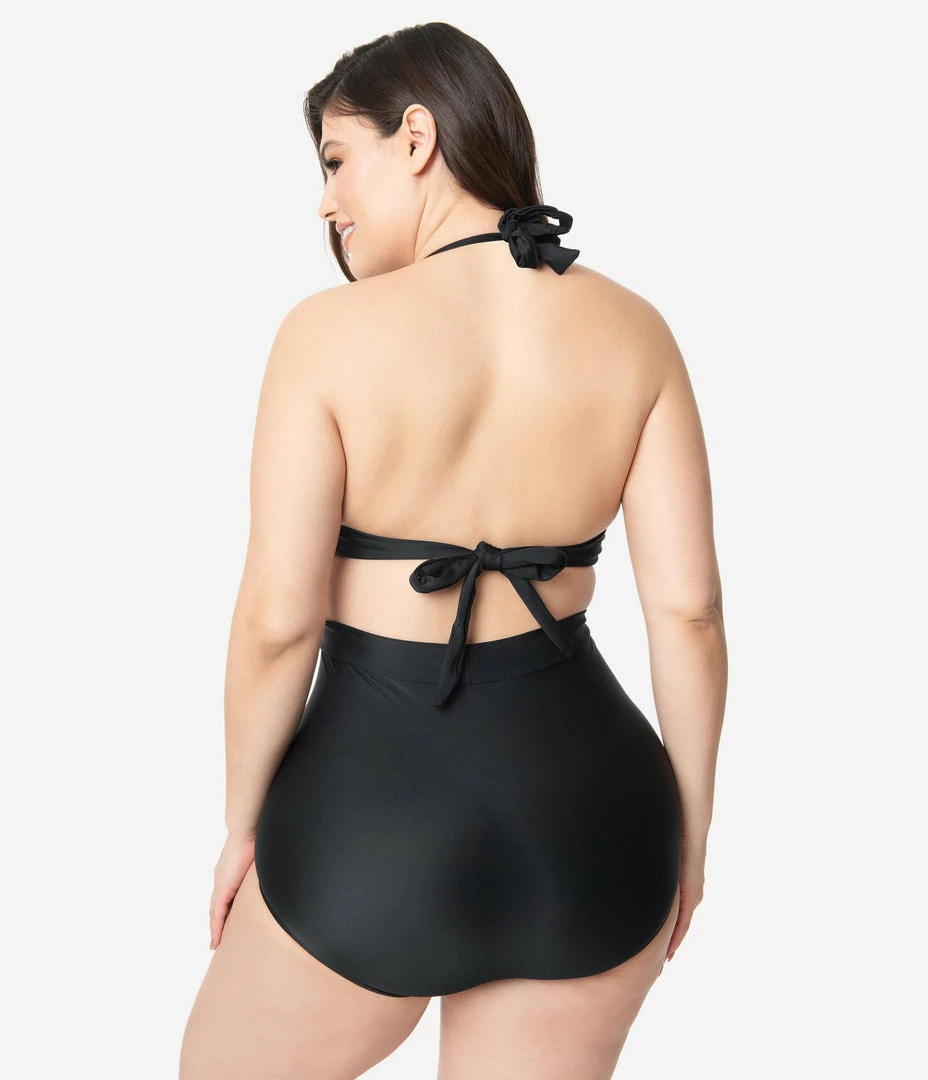Swimwear Unique Vintage Plus Size All Black Monroe Bikini Top