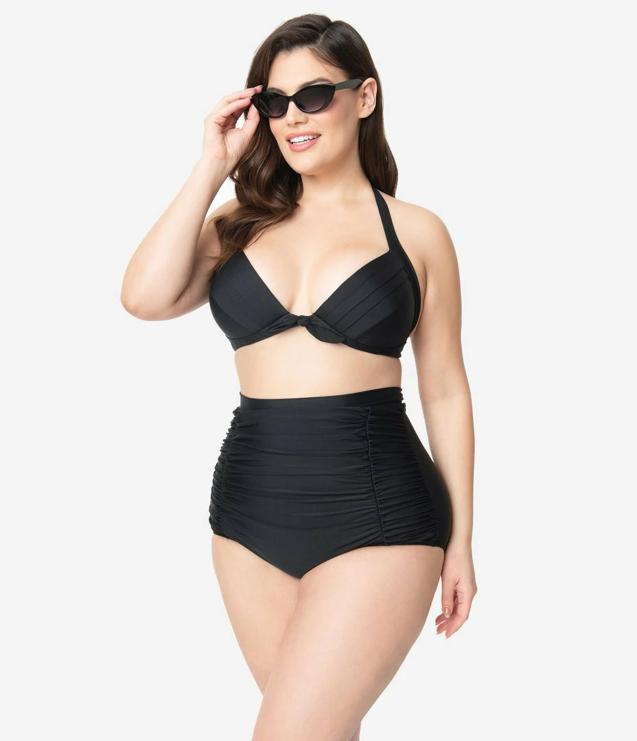 Swimwear Unique Vintage Plus Size All Black Monroe Bikini Top