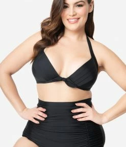 Swimwear Unique Vintage Plus Size All Black Monroe Bikini Top