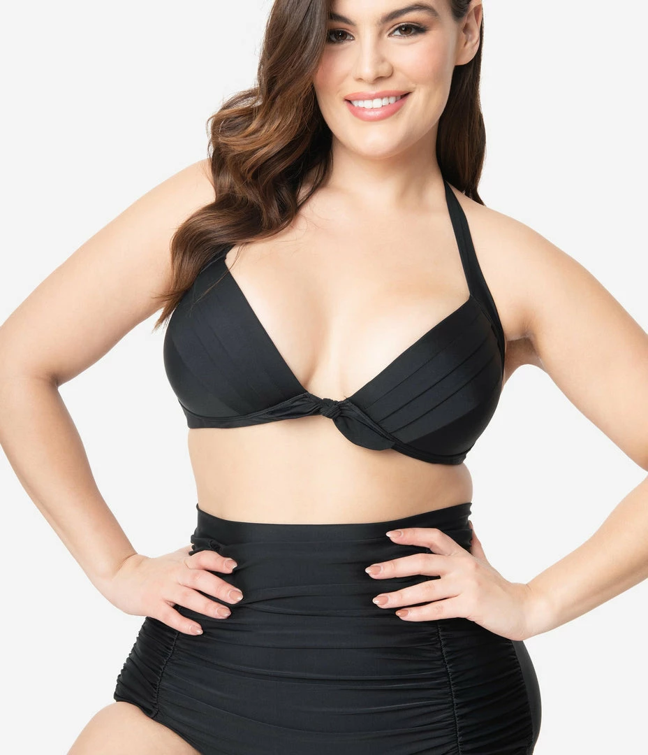 Swimwear Unique Vintage Plus Size All Black Monroe Bikini Top