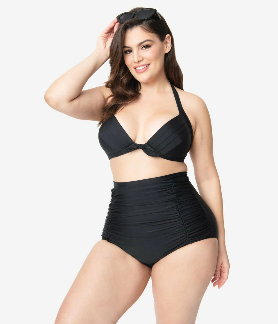Swimwear Unique Vintage Plus Size All Black Monroe Bikini Top