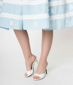 Pleaser White Matte Leatherette Peep Toe Slip On Heels Shoes