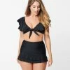 Swimwear Unique Vintage Black Ruffled Cap Sleeve Frida Swim Top