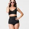 Attempt Inc. (Pinky Pinups) Swimwear Retro Style Black Gathered High Waist Skirted Swim Bottoms