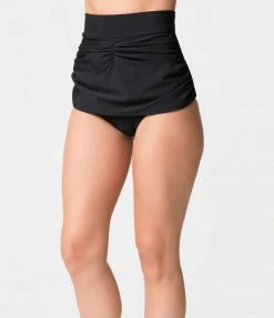 Attempt Inc. (Pinky Pinups) Swimwear Retro Style Black Gathered High Waist Skirted Swim Bottoms