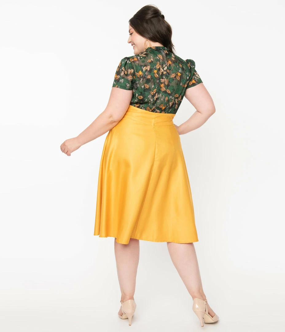Unique Vintage Plus Size Retro Mustard Yellow Vivien Swing Skirt