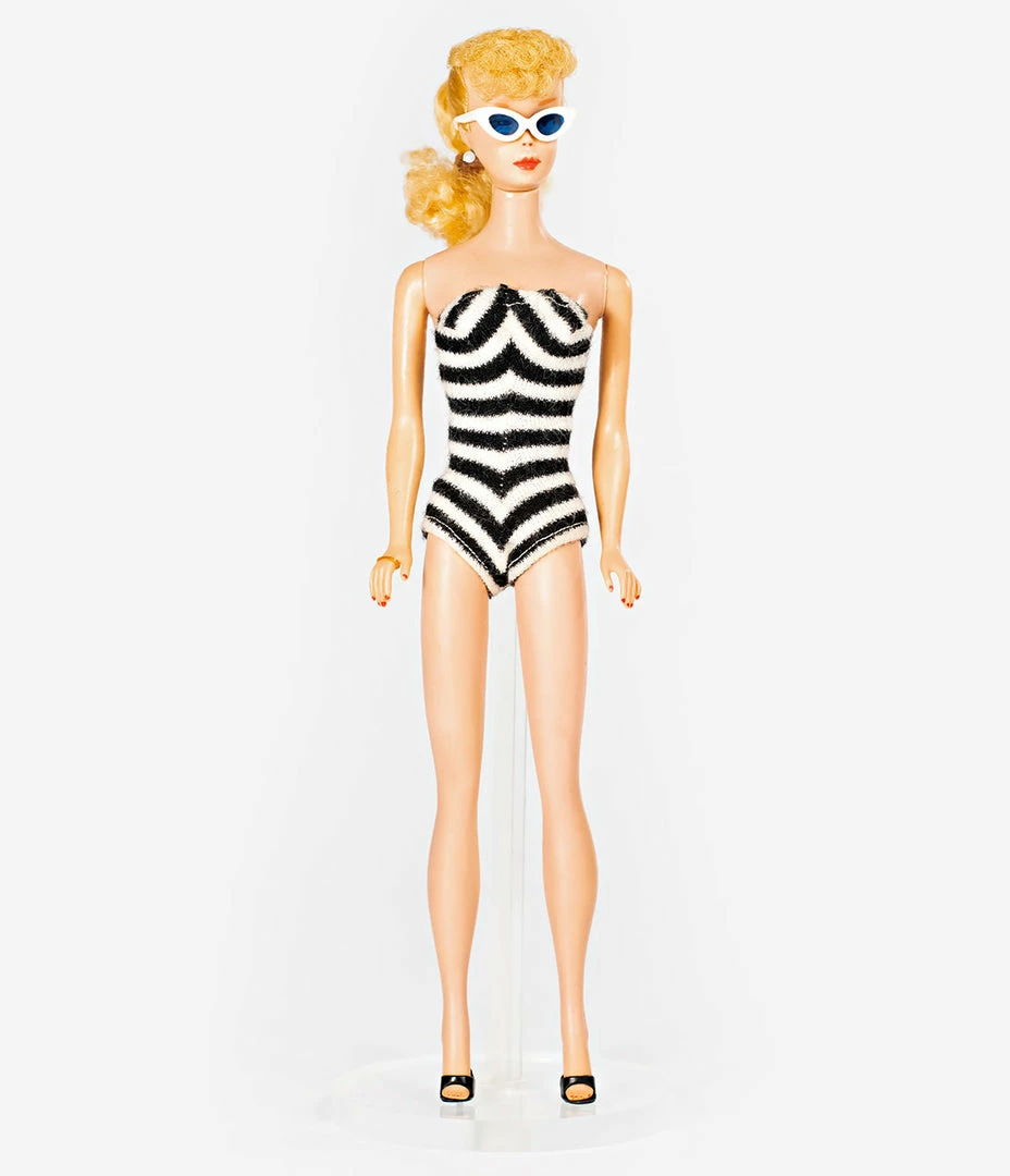 Swimwear Barbie X Unique Vintage Black & White Chevron Stripe One Piece Bathing Suit