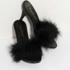 Pleaser Black Satin & Marabou Feather Peep Toe Amour Heel Slipper