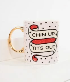 Unique Vintage Pink Chin Up Ceramic Mug