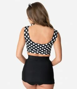 Attempt Inc. (Pinky Pinups) Vintage Style Black & White Polka Dot Bow Swim Top