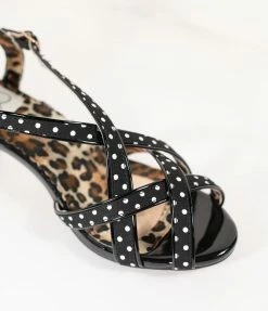 Ellie Shoes Bettie Page Retro Black & White Polka Dot Peep Toe Gracie Heels