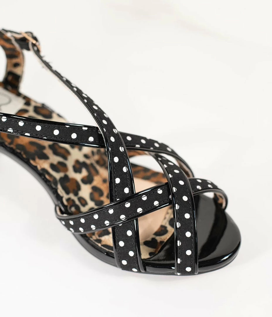 Ellie Shoes Bettie Page Retro Black & White Polka Dot Peep Toe Gracie Heels