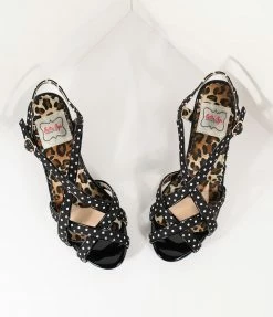 Ellie Shoes Bettie Page Retro Black & White Polka Dot Peep Toe Gracie Heels