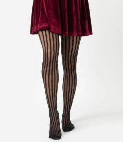 Sky Hosiery (Music Legs) 1950s Black Sheer Pin Stripe Pantyhose