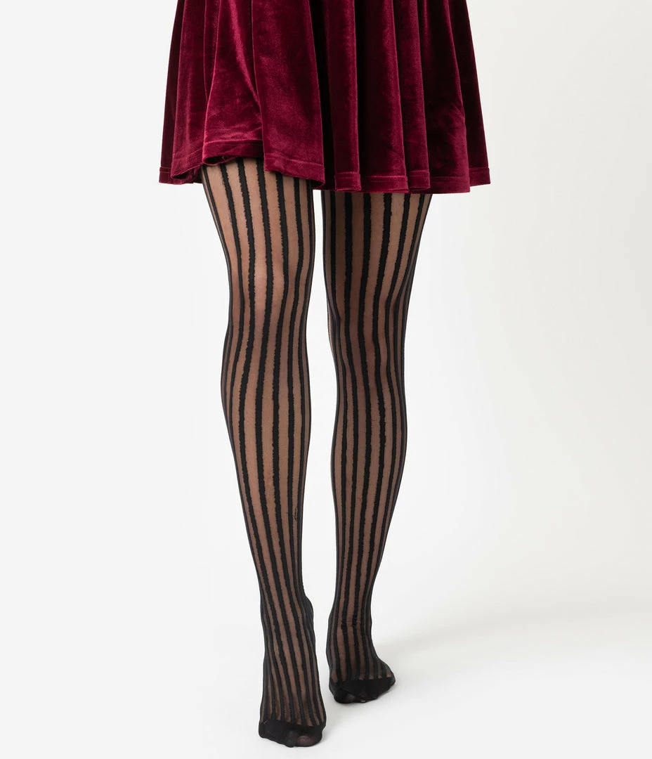 Sky Hosiery (Music Legs) 1950s Black Sheer Pin Stripe Pantyhose