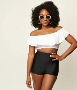 Unique Vintage Black High Waist Capitola Swim Shorts