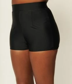 Unique Vintage Black High Waist Capitola Swim Shorts