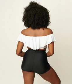 Unique Vintage Black High Waist Capitola Swim Shorts