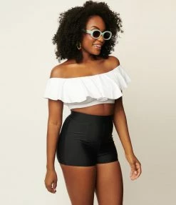 Unique Vintage Black High Waist Capitola Swim Shorts